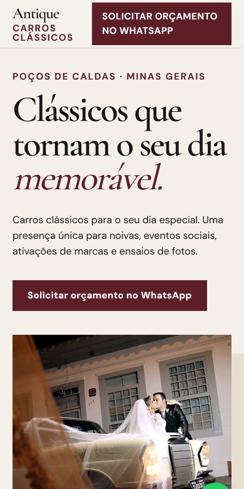 Print do site Antique Carros no celular