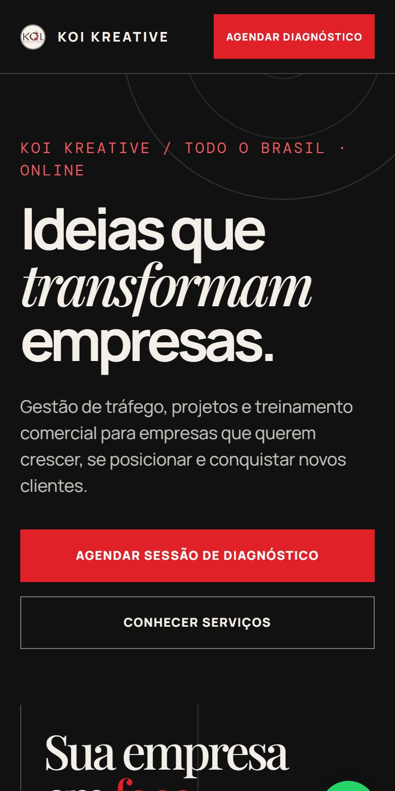 Print do site KOI Kreative no celular