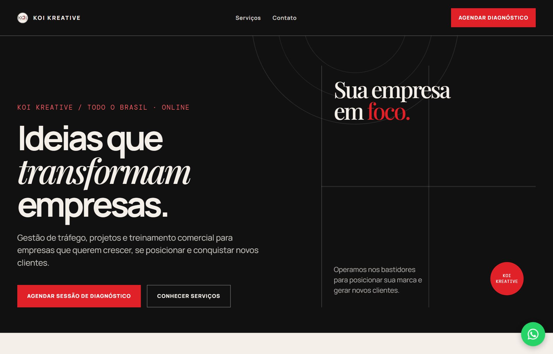 Print do site KOI Kreative no computador