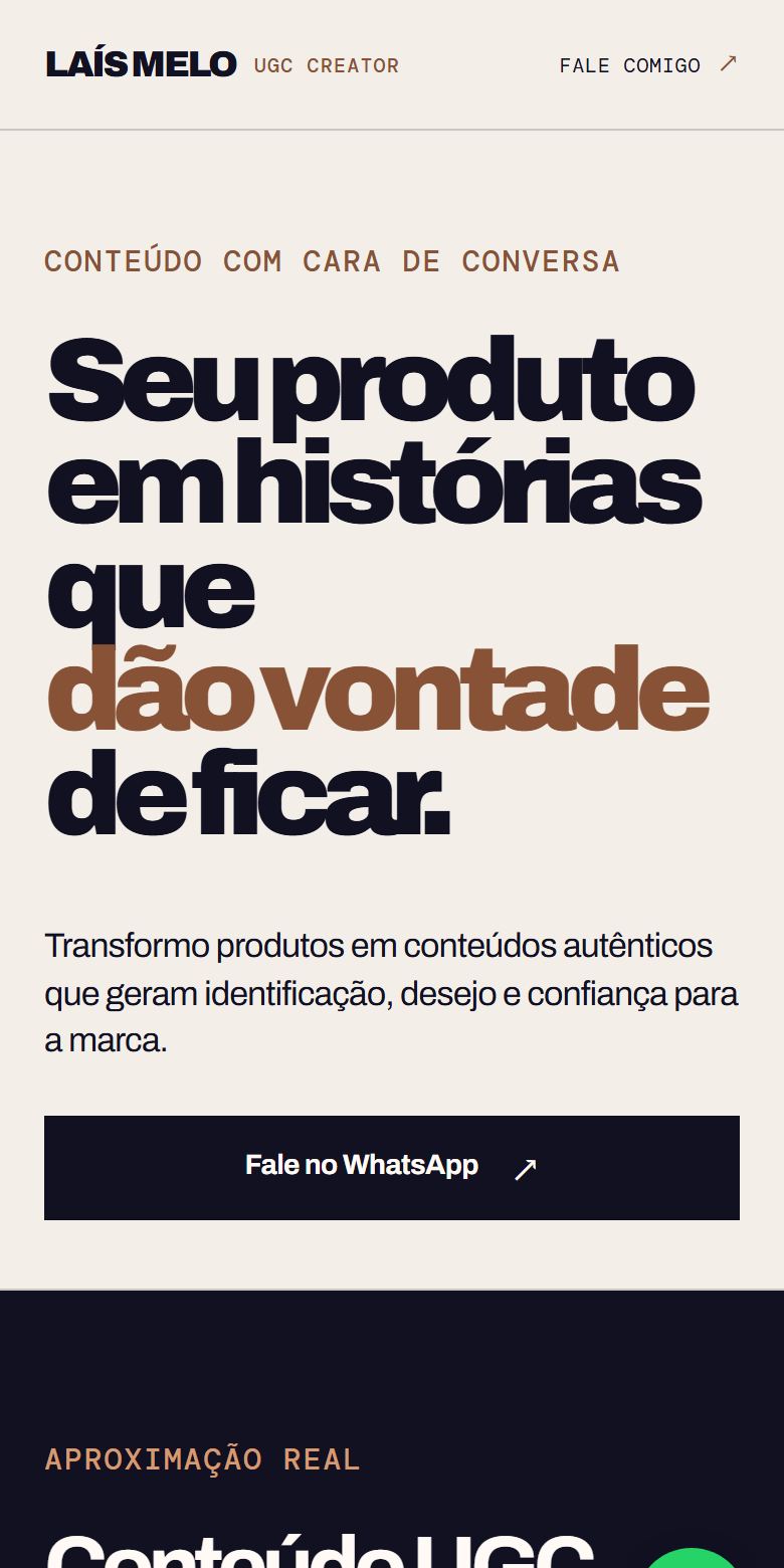 Print do site Laís Melo no celular
